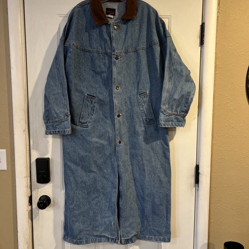 Vtg M/L Sunbelt Sportswear Denim Blue Jean Long Duster Trench Coat Jacket Unisex